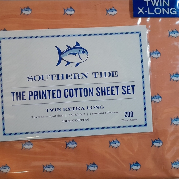 New Southern Tide Skipjack TWIN XL sheet set Orange, Coral - Picture 1 of 6